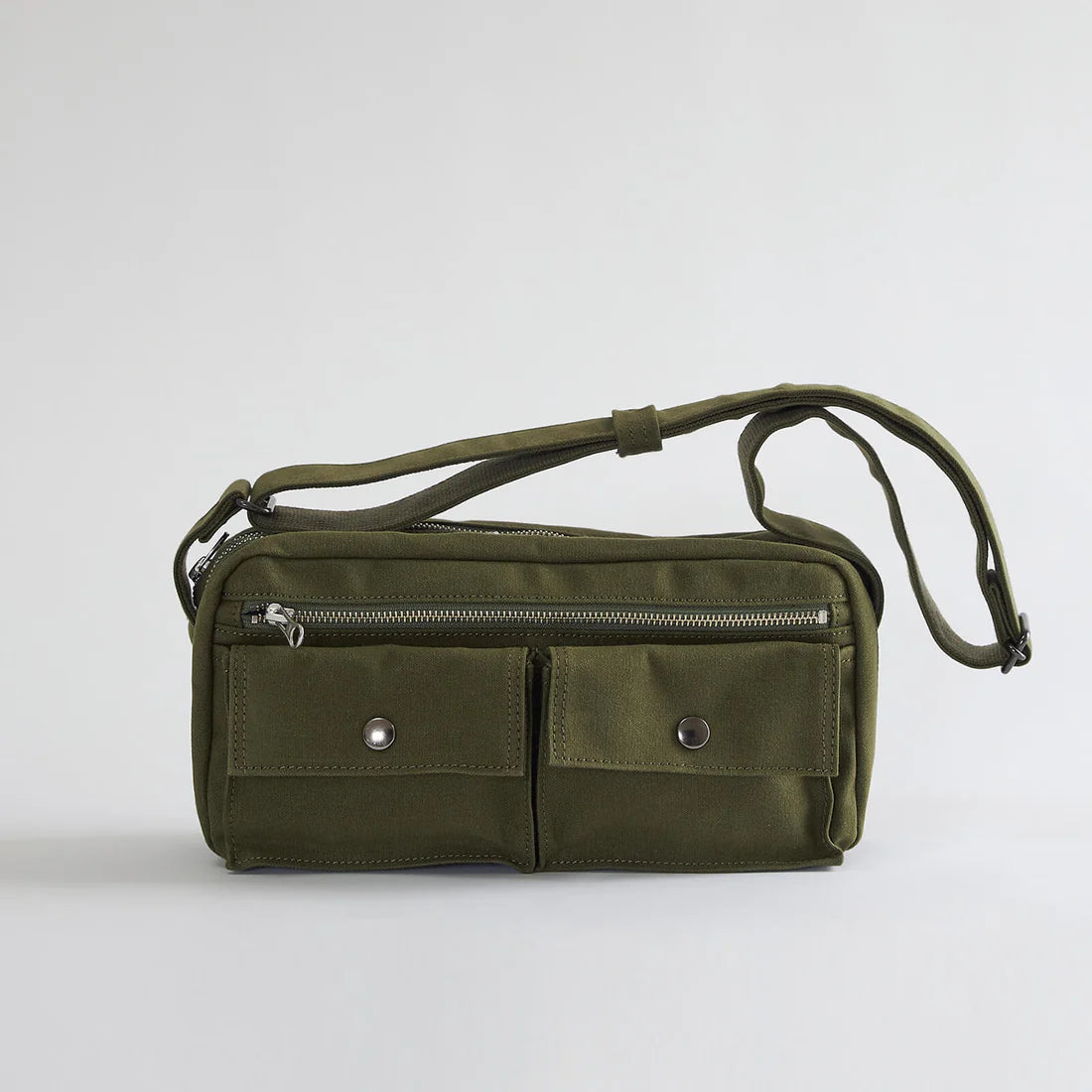 Kurashiki Hampu Canvas Shoulder Bag - Khaki -, Japanese canvas shoulder bag