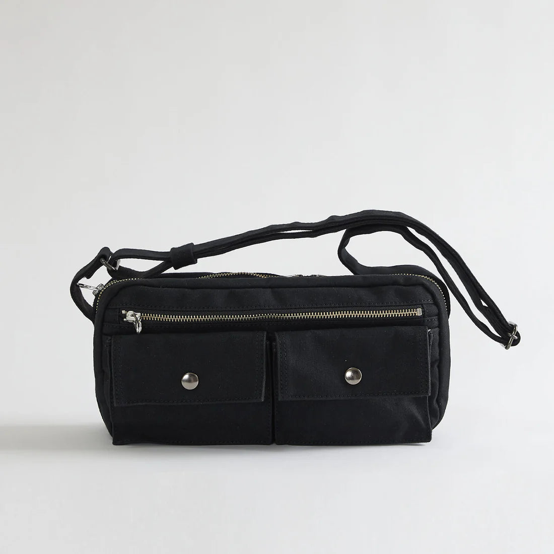 Kurashiki Hampu Canvas Shoulder Bag - Black -, Japanese canvas shoulder bag