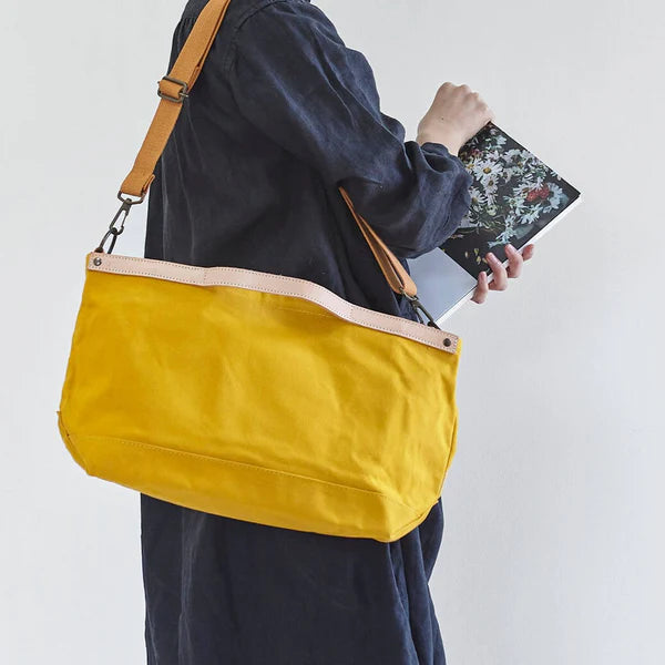 Kurashiki Hampu Canvas Shoulder Bag - Khaki -, Japanese canvas shoulder bag