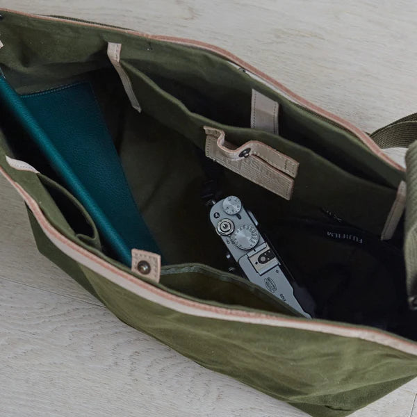 Kurashiki Hampu Canvas Shoulder Bag - Khaki -, Japanese canvas shoulder bag