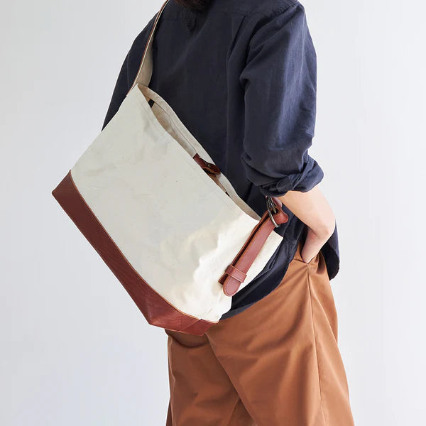 Kurashiki Hampu Canvas Shoulder Bag - Ash Gray -, Japanese canvas shoulder bag