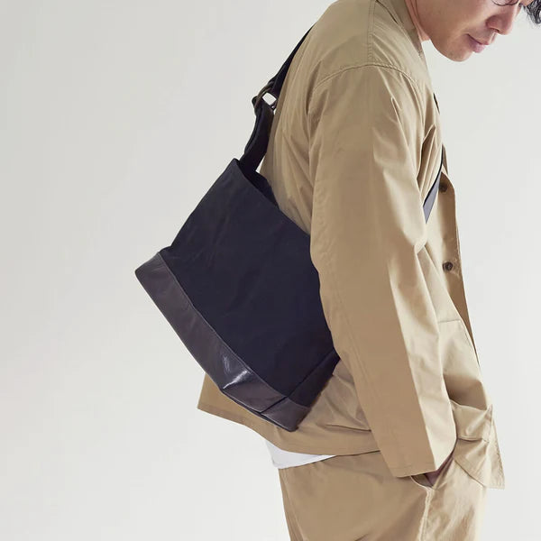 Kurashiki Hampu Canvas Shoulder Bag - Ash Gray -, Japanese canvas shoulder bag