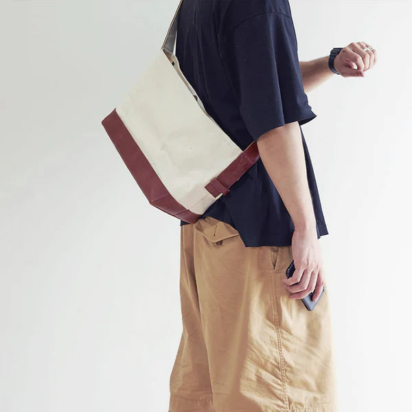 Kurashiki Hampu Canvas Shoulder Bag - Ash Gray -, Japanese canvas shoulder bag