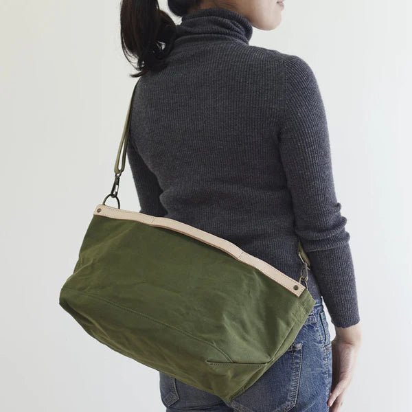 Kurashiki Hampu Canvas Shoulder Bag - Khaki -, Japanese canvas shoulder bag