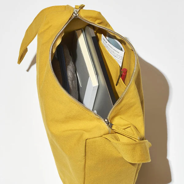 Kurashiki Hampu Canvas Shoulder Bag（Square）- Mustard Yellow -, Japanese canvas shoulder bag