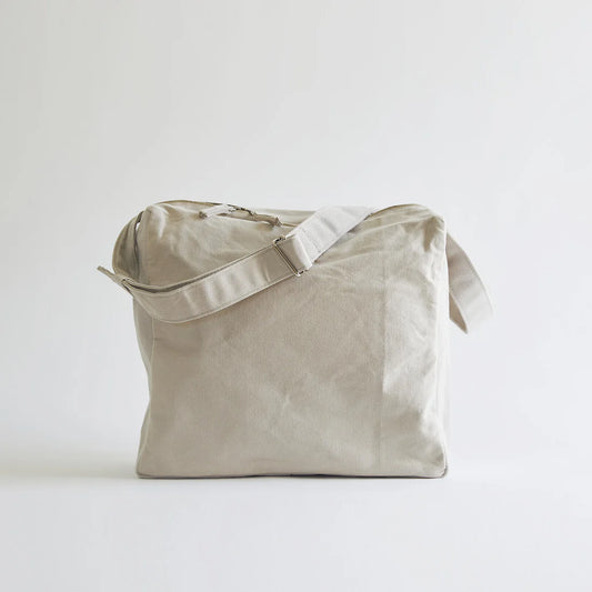 Kurashiki Hampu Canvas Shoulder Bag（Square）- Grayish White -, Japanese canvas shoulder bag