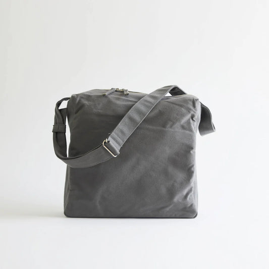 Kurashiki Hampu Canvas Shoulder Bag（Square）- Bluish Gray -, Japanese canvas shoulder bag