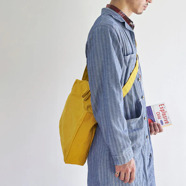 Kurashiki Hampu Canvas Shoulder Bag（Square）- Mustard Yellow -, Japanese canvas shoulder bag