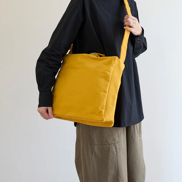 Kurashiki Hampu Canvas Shoulder Bag（Square）- Mustard Yellow -, Japanese canvas shoulder bag