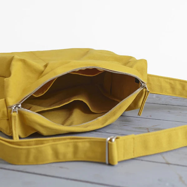Kurashiki Hampu Canvas Shoulder Bag（Square）- Mustard Yellow -, Japanese canvas shoulder bag