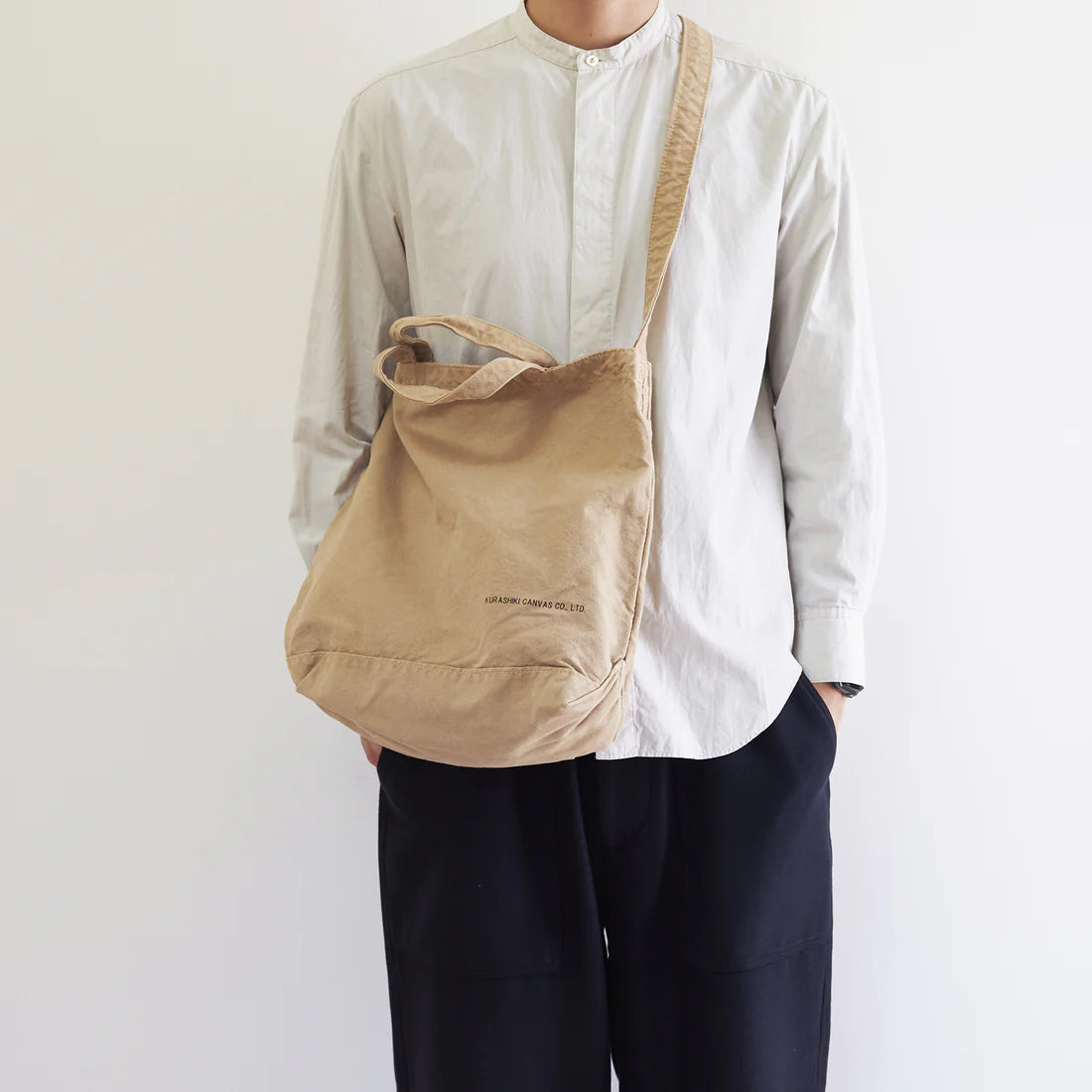 Kurashiki Hampu Canvas Shoulder Tote Bag - Coffee -, Japanese canvas tote bag