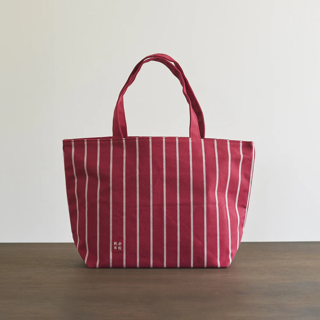 Kurashiki Hampu Canvas Striped Pattern Zipper Tote Bag - Red -, Japanese canvas tote bag