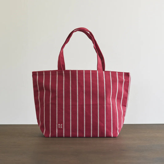 Kurashiki Hampu Canvas Striped Pattern Zipper Tote Bag - Red -, Japanese canvas tote bag