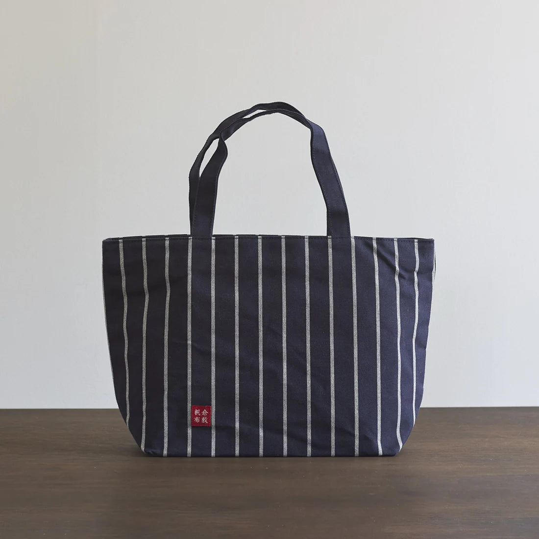 Kurashiki Hampu Canvas Striped Pattern Zipper Tote Bag - Navy Blue -, Japanese canvas tote bag