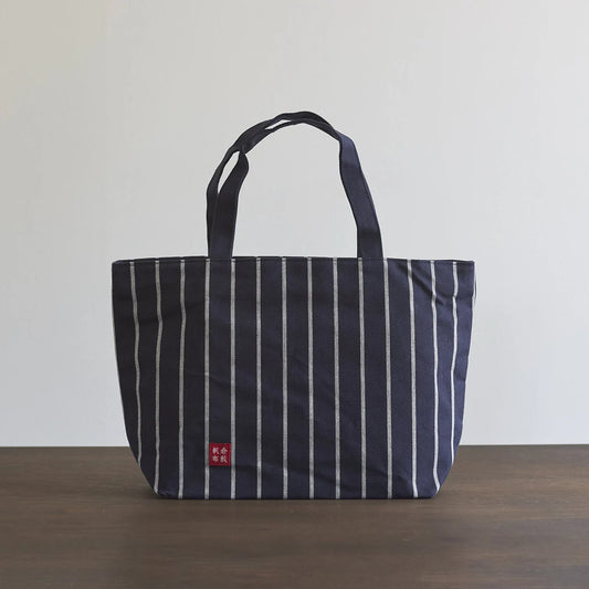 Kurashiki Hampu Canvas Striped Pattern Zipper Tote Bag - Navy Blue -, Japanese canvas tote bag
