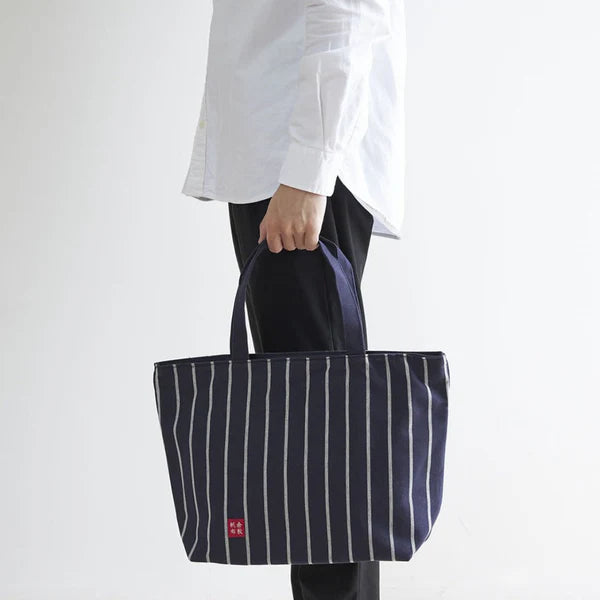 Kurashiki Hampu Canvas Striped Pattern Zipper Tote Bag - Red -, Japanese canvas tote bag