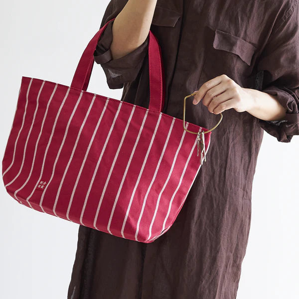 Kurashiki Hampu Canvas Striped Pattern Zipper Tote Bag - Red -, Japanese canvas tote bag