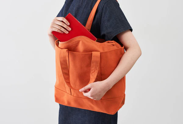 Kurashiki Hampu Canvas Zipper Tote Bag - Grayish White -, Japanese canvas tote bag
