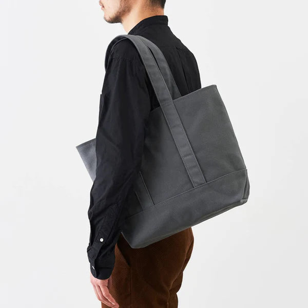 Kurashiki Hampu Canvas Zipper Tote Bag - Grayish White -, Japanese canvas tote bag