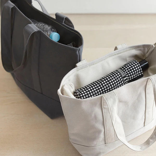 Kurashiki Hampu Canvas Zipper Tote Bag - Grayish White -, Japanese canvas tote bag