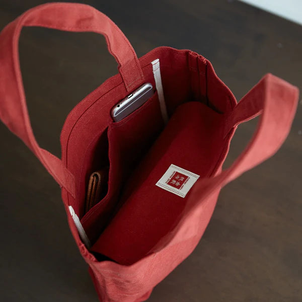 Kurashiki Hampu Selvedge Canvas Tote Bag - Autumn Leaves Red -, Japanese canvas tote bag