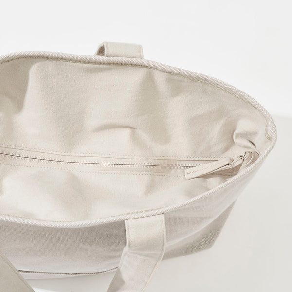Kurashiki Hampu Canvas Zipper Tote Bag - Grayish White -, Japanese canvas tote bag