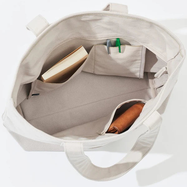 Kurashiki Hampu Canvas Zipper Tote Bag - Grayish White -, Japanese canvas tote bag