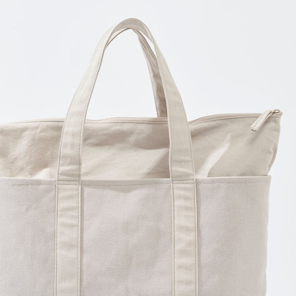 Kurashiki Hampu Canvas Zipper Tote Bag - Grayish White -, Japanese canvas tote bag