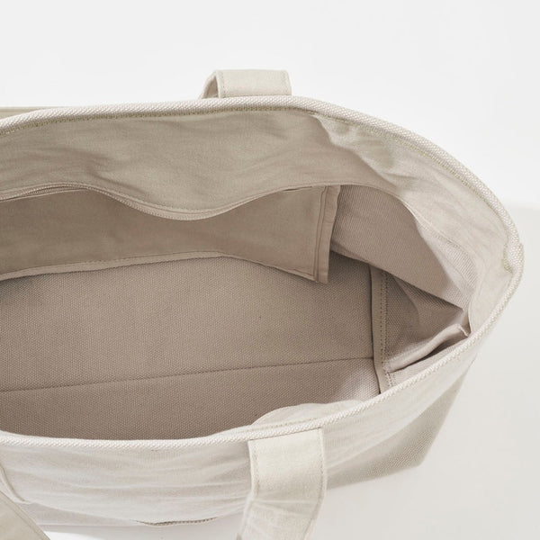 Kurashiki Hampu Canvas Zipper Tote Bag - Grayish White -, Japanese canvas tote bag