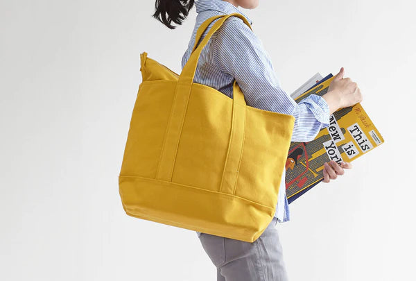 Kurashiki Hampu Canvas Zipper Tote Bag - Grayish White -, Japanese canvas tote bag