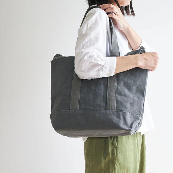 Kurashiki Hampu Canvas Zipper Tote Bag - Grayish White -, Japanese canvas tote bag