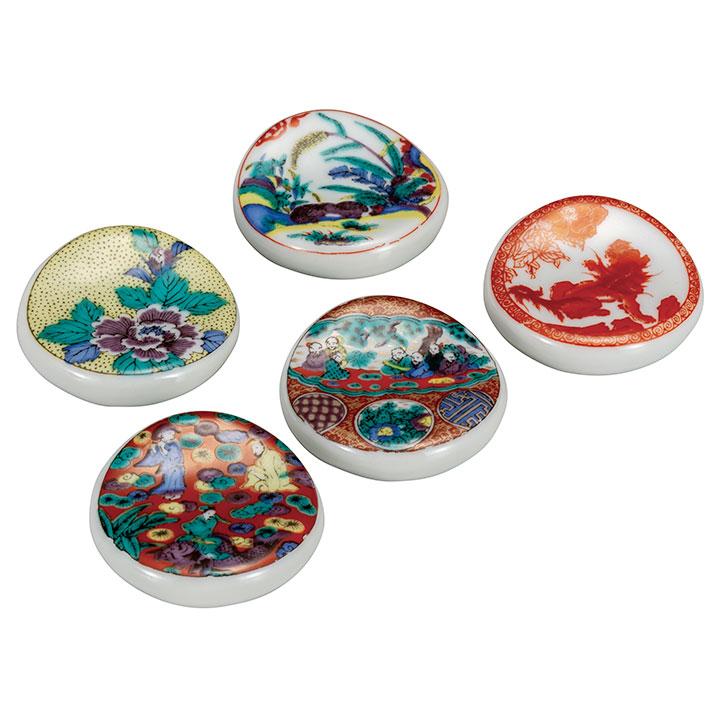Kutani Yaki(ware) Chopstick Rest Set of 5pcs,  Japanese Kutani Ware Chopstick Rest