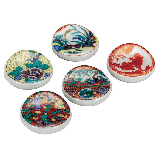 Kutani Yaki(ware) Chopstick Rest Set of 5pcs,  Japanese Kutani Ware Chopstick Rest