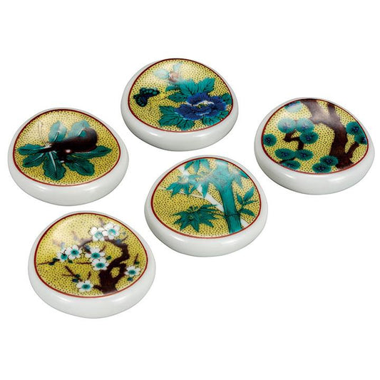 Kutani Yaki(ware) Chopstick Rest Set of 5pcs,  Japanese Kutani Ware Chopstick Rest