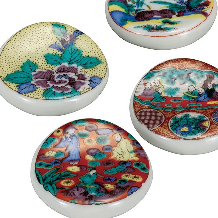 Kutani Yaki(ware) Chopstick Rest Set of 5pcs,  Japanese Kutani Ware Chopstick Rest