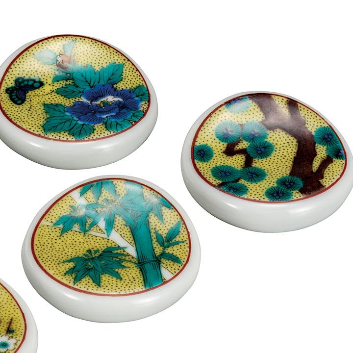 Kutani Yaki(ware) Chopstick Rest Set of 5pcs,  Japanese Kutani Ware Chopstick Rest