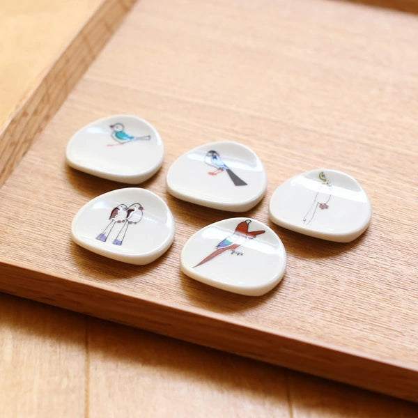 Kutani Yaki(ware) Chopstick Rest Set of 5pcs - Bird -,  Japanese Kutani Ware Chopstick Rest