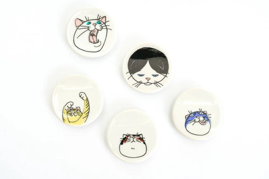 Kutani Yaki(ware) Chopstick Rest Set of 5pcs - Cat -,  Japanese Kutani Ware Chopstick Rest