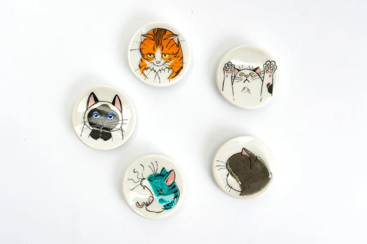 Kutani Yaki(ware) Chopstick Rest Set of 5pcs - Cat -,  Japanese Kutani Ware Chopstick Rest