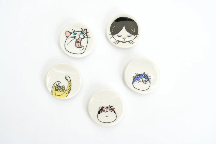 Kutani Yaki(ware) Chopstick Rest Set of 5pcs - Cat -,  Japanese Kutani Ware Chopstick Rest