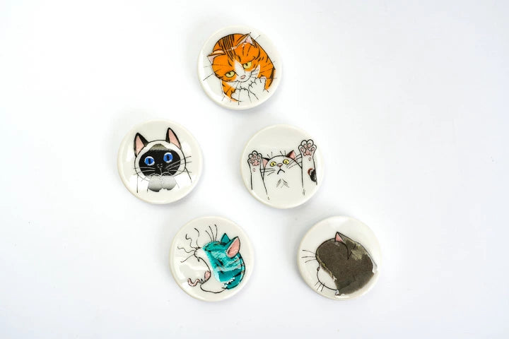 Kutani Yaki(ware) Chopstick Rest Set of 5pcs - Cat -,  Japanese Kutani Ware Chopstick Rest
