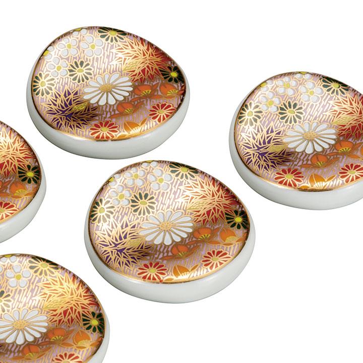 Kutani Yaki(ware) Chopstick Rest Set of 5pcs - Flower - ,  Japanese Kutani Ware Chopstick Rest