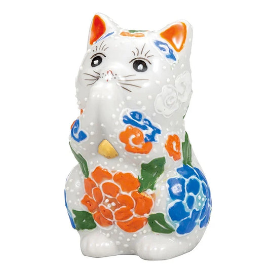 Kutani Yaki(ware) Japanese Maneki-Neko (Beckoning Cat) Figure - Praying / White -, Japanese lucky cat figure