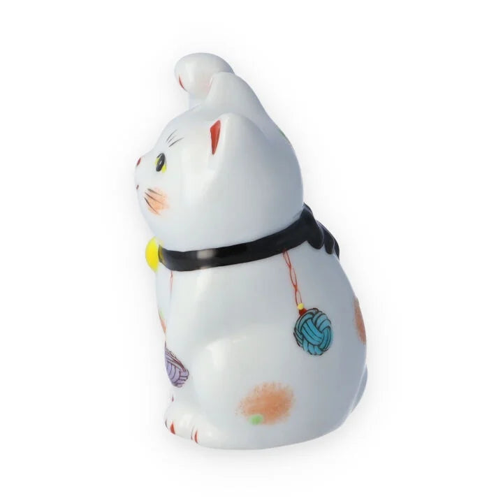Kutani Yaki(ware) Japanese Maneki-Neko (Beckoning Cat) Figure - Mizuhiki(Traditional Japanese Decorative Knot Tying) / Black -, Japanese lucky cat figure
