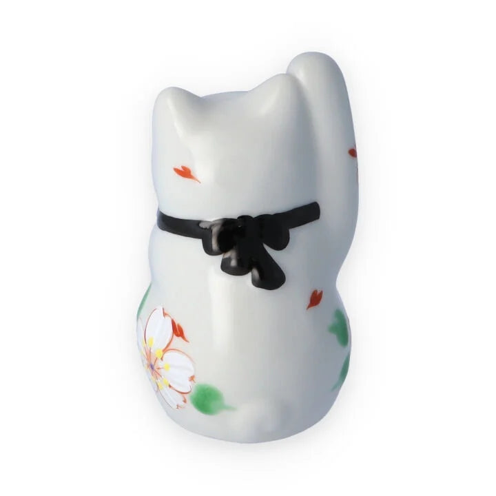 Kutani Yaki(ware) Japanese Maneki-Neko (Beckoning Cat) Figure - Flower / Blue -, Japanese lucky cat figure