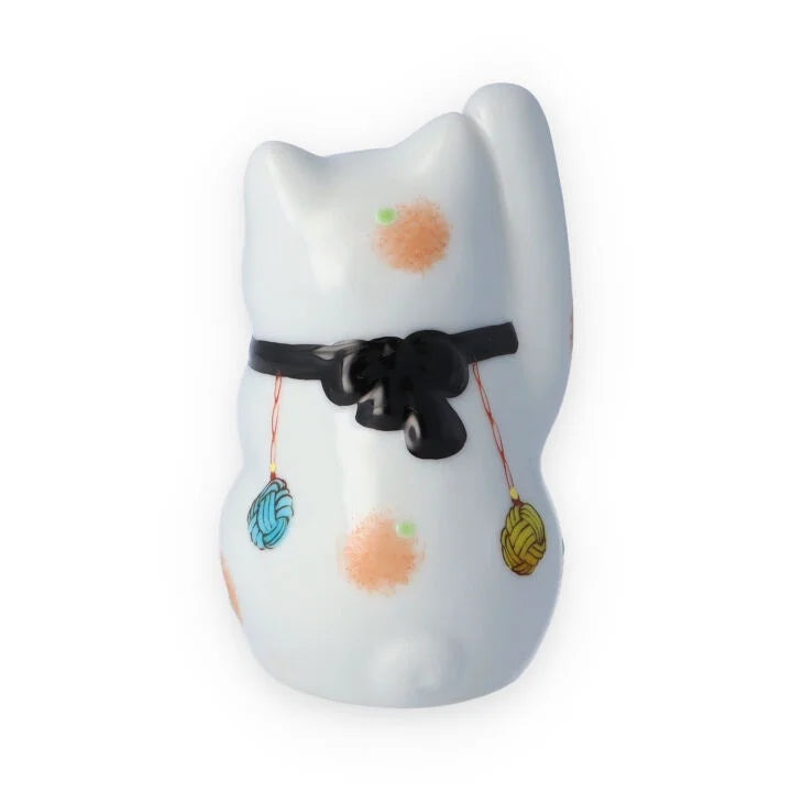 Kutani Yaki(ware) Japanese Maneki-Neko (Beckoning Cat) Figure - Mizuhiki(Traditional Japanese Decorative Knot Tying) / Black -, Japanese lucky cat figure