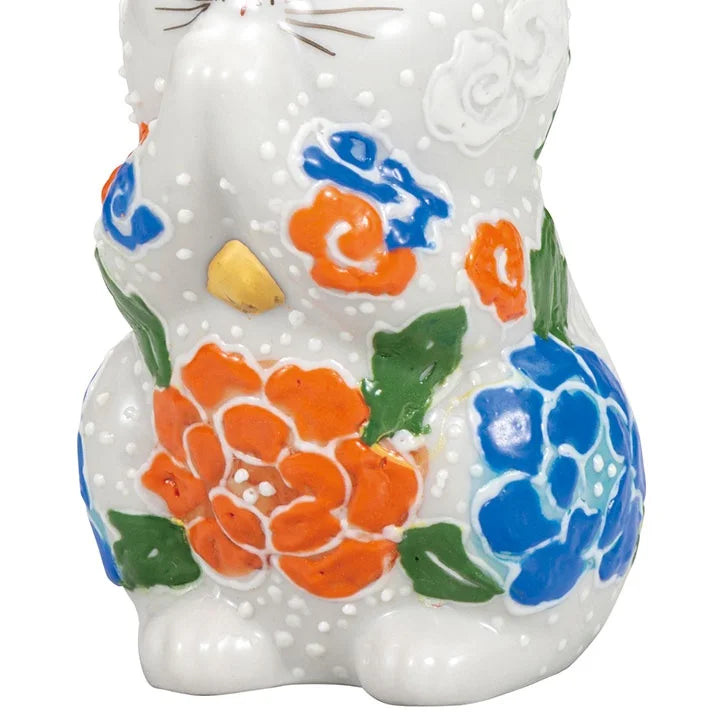 Kutani Yaki(ware) Japanese Maneki-Neko (Beckoning Cat) Figure - Praying / White -, Japanese lucky cat figure