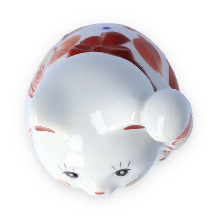 Kutani Yaki(ware) Japanese Maneki-Neko (Beckoning Cat) Figure - Camellia / Red -, Japanese lucky cat figure