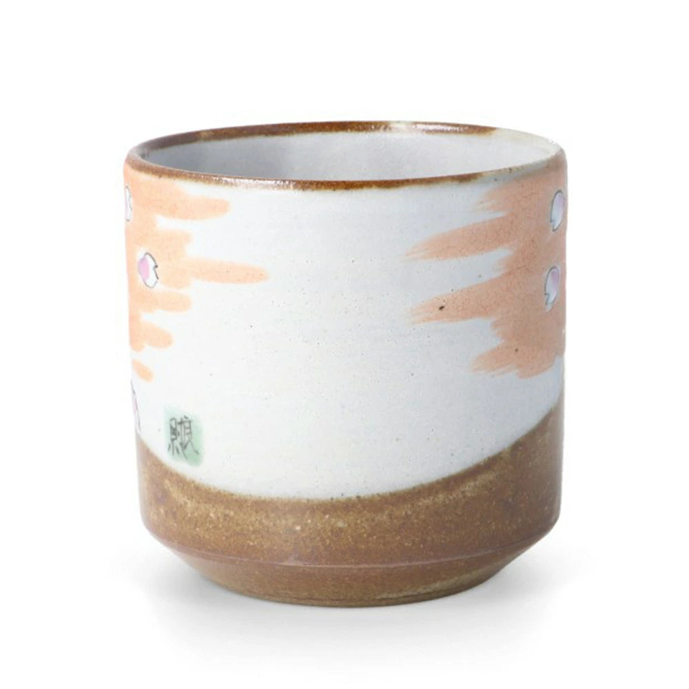 Kutani Yaki(ware) Japanese Yunomi Teacup - Cherry Blossom and Mt. Fuji -