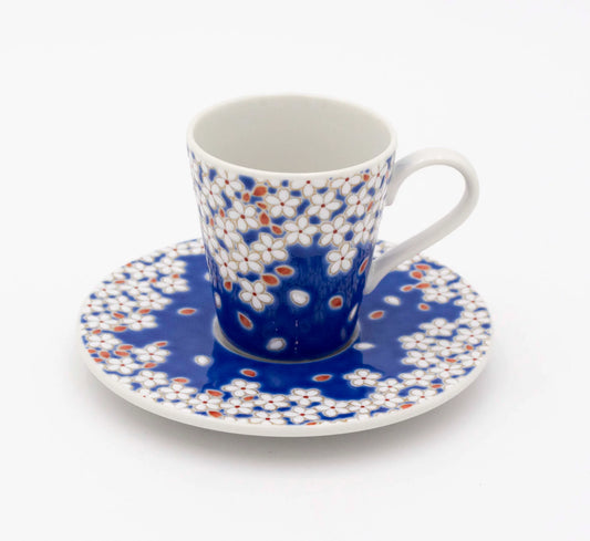Kutani Yaki(ware) Tea Coffee Mug Cup and Saucer Set - Cherry Blossom -